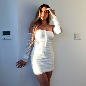 CLUB L LONDON WHITE RUCHED MINI DRESS